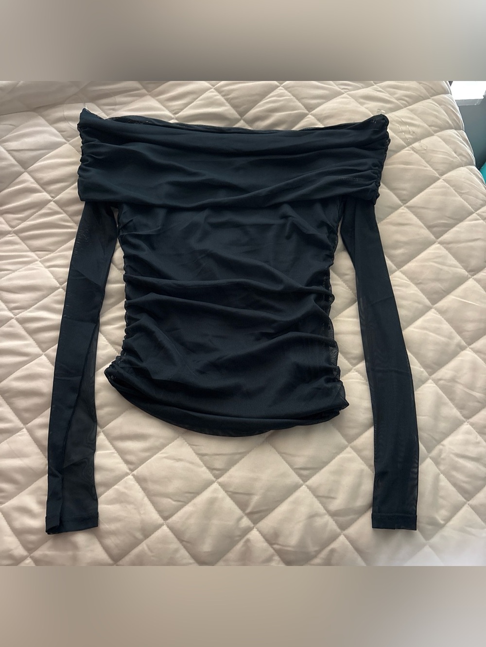 Cotton On Dark Green mesh off the shoulder long sleeve top